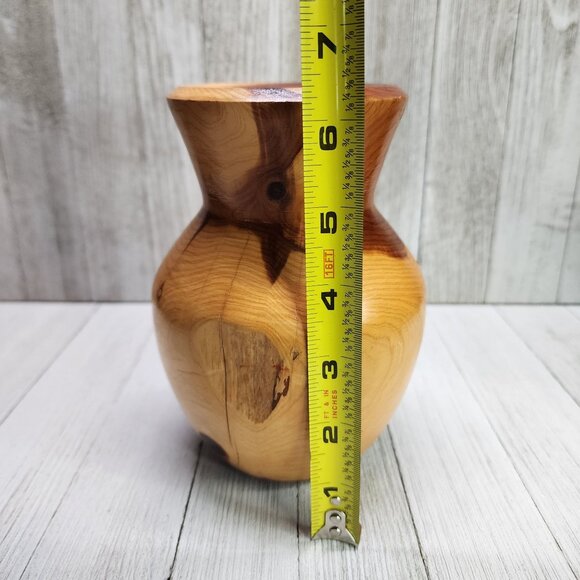 Vintage Glazed Crafted 6 1/2” Two Toned Wood Vase with Cracking - Picture 8 of 9